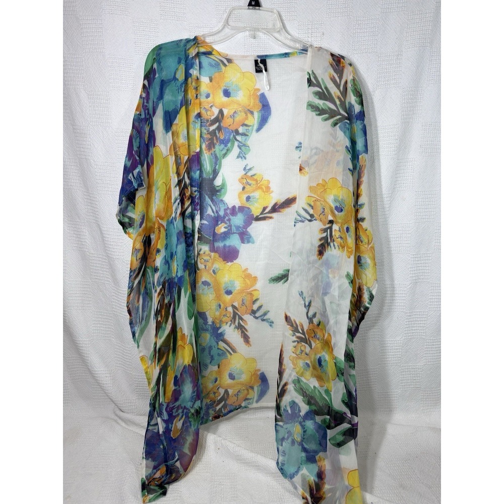 Kimono Shear Flowers Cardigan OSFM Yellow Purple Summer